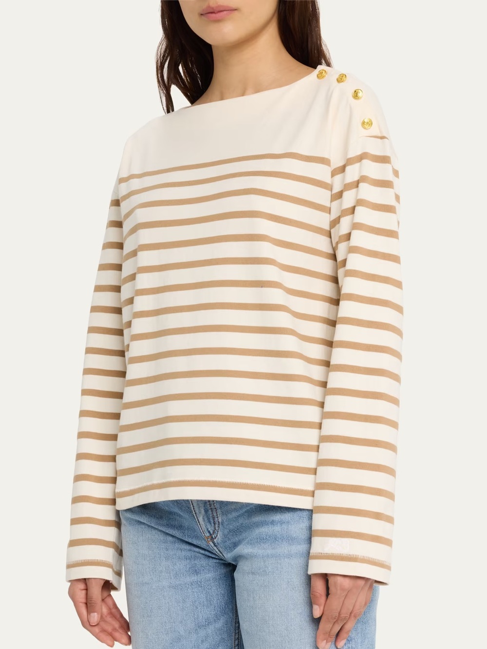 rag & bone striped boat neck top m cream brown nautical coastal preppy gold